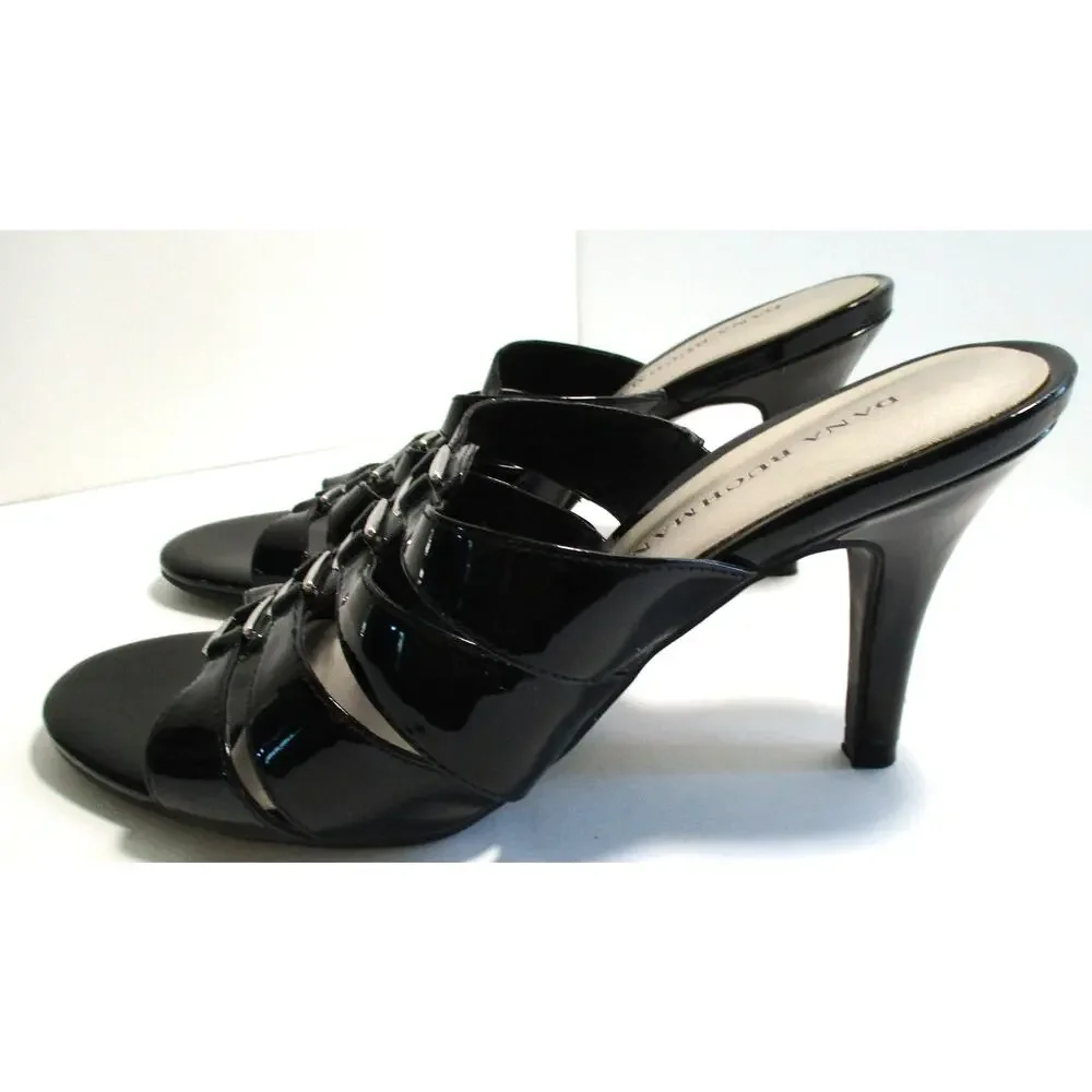 Dana Buchman Women's Tabitha Black Patent Slide High Heel Sandals Size 8.5M